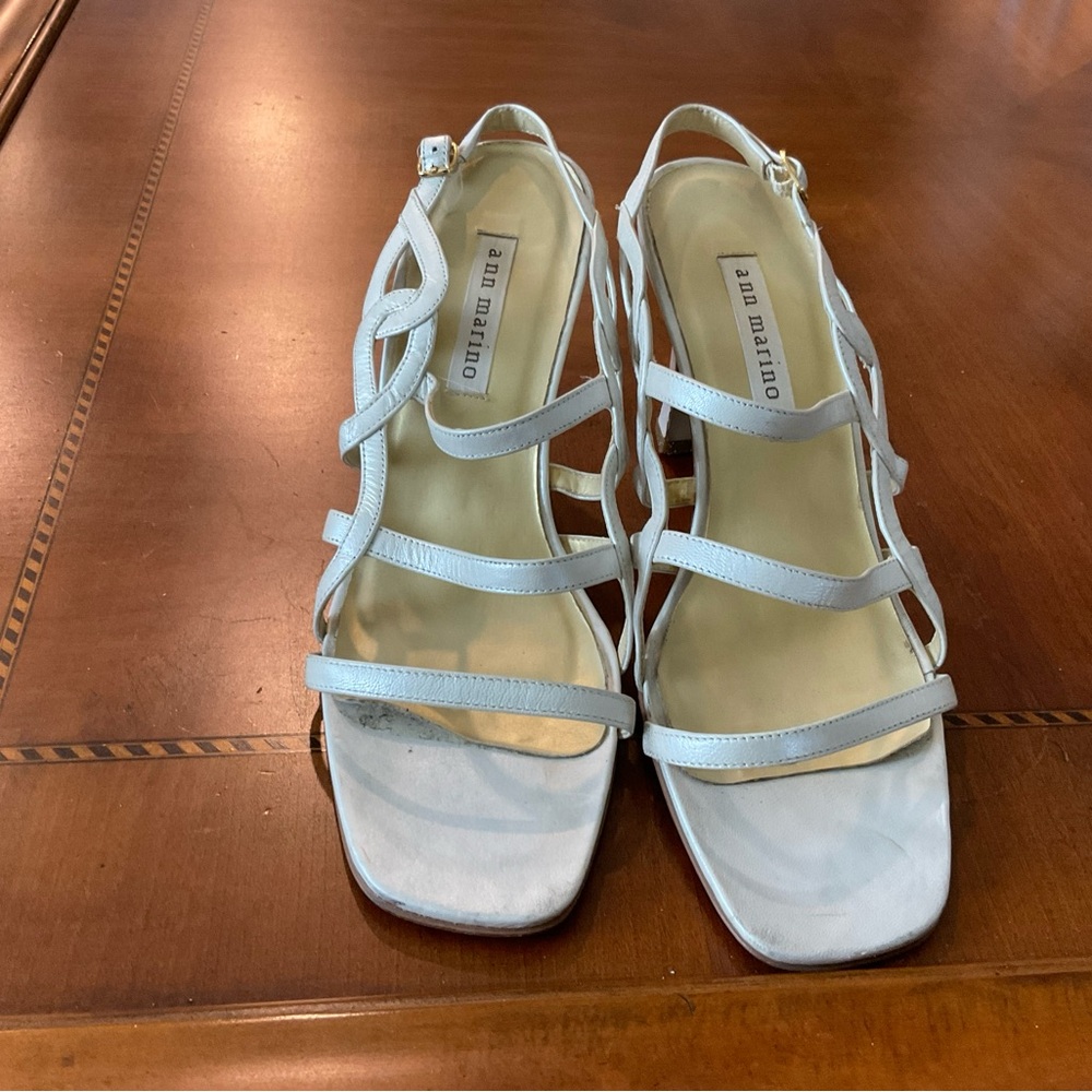 Ann Marino White Multi-Strap Square-Toe Heels